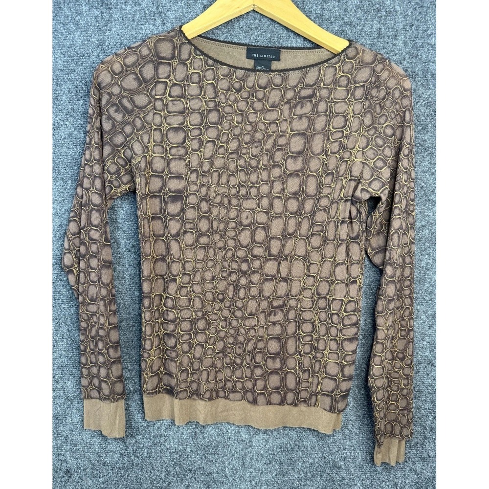 Vintage 90s The Limited Long Sleeve Top Womens Size Small Brown Alligator Print
